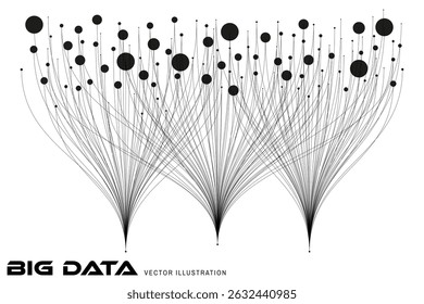 Big Data network visualization concept. Machine Learning Concept. Querying Analyzing Visualizing Complex Information Chart. Vector Illustration.