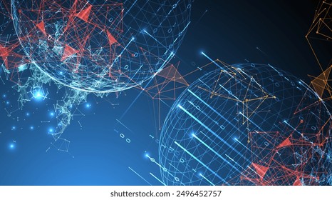 Big data numeric Sphere  theme with connected lines in technology style background.  Abstract 3d grid design. 