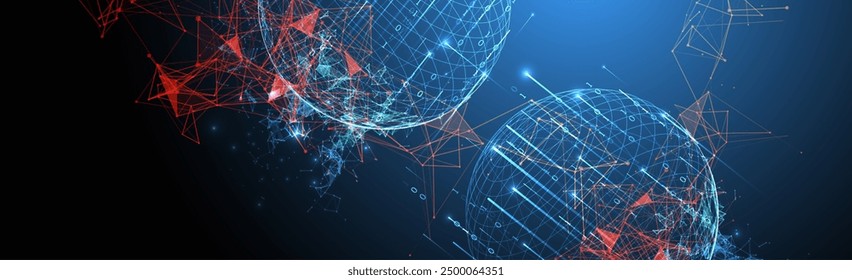 Big data numeric Sphere  theme with connected lines in technology style background.  Abstract 3d grid design. 