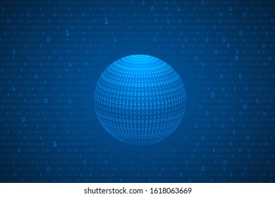 Big Data on the Globe. Background of Big Data Visualize. Binary Number as Computer Science Encoding.