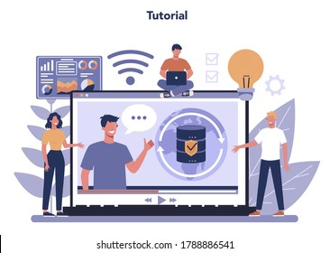 Big data online service or platform. Modern computer technology. Analyzing digital information. Online tutorial. Vector illustration