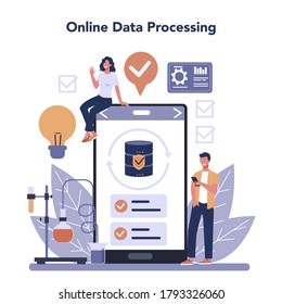Big data online service or platform. Modern computer technology. Analyzing digital information. Online data processing. Vector illustration
