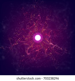 Big data particle circle grid explosion with bokeh. Ai abstract vector light background. Futuristic dust.