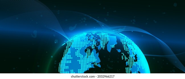 Grandes datos. Planeta Tierra desde el espacio. Luces parpadeantes de las ciudades. Mapa del continente. El sistema mundial de comunicaciones y la World Wide Web. Tecnologías y comunicaciones. Globalización.