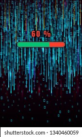 Big data progress loading bar on abstract matrix background with digital binary code. Information technology concept with encryption and decryption. Electronic sound wave. Vector illustration