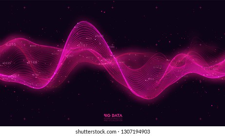 Big data red wave visualization. Futuristic infographic. Information aesthetic design. Visual data complexity. Complex business chart analytics. Social network representation. Abstract data graph