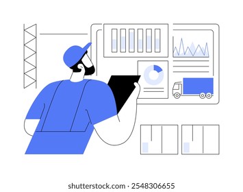 Big data in retail isolated cartoon vector illustrations. Wholesale worker using big data transfer in retail, supply chain management, IT technology, machine learning vector cartoon.