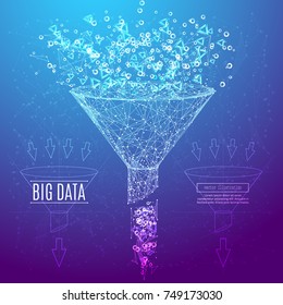 Big data or sales funnel in the form of a starry sky or space, consisting of points, lines, and shapes in the form of planets, stars and the universe. Vector business and marketing concept.