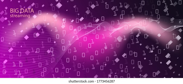 Big Data Sales Vector Background. Punk Futuristic Slide. Technology Grunge Minimal Layout. Fractal Liquid Data Matrix Falling Binary Code. Blue Pink Purple Background. Big Data Sales Banner