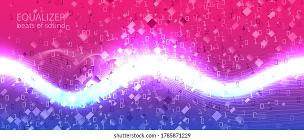 Big Data Sales Vector Equalizer. Tech Neon Funky Music Design. Matrix Falling Binary Code. Digital Futuristic Slide. Fractal Flow Glow Blue Pink Purple Background. Big Data Sales Banner