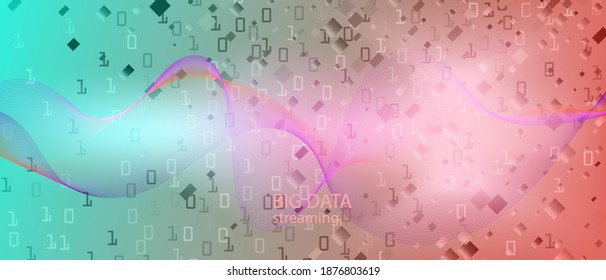 Big Data Sales Vector Equalizer. Purple Pink Blue Background. Technology Abstract Modern Layout. Fractal Liquid Data Digital Equalizer Slide. Matrix Falling Binary Code. Big Data Sales Banner