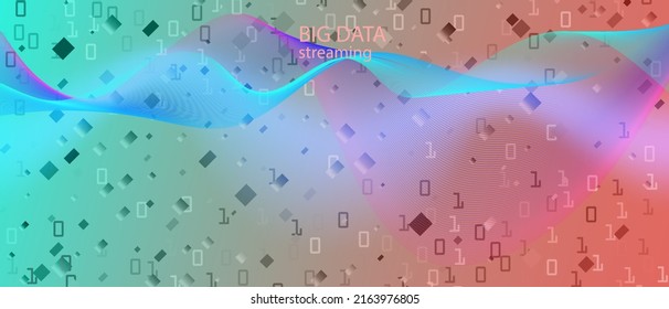 Página de aterrizaje de vectores de venta de Big Data. Fondo Rosa Azul Púrpura. Diapositiva de ecualizador de fragmentos de código de fluido fractal. Tech Neon Resumen Diseño De Moda. Código binario de Flying Matrix. Banner de ventas de Big Data