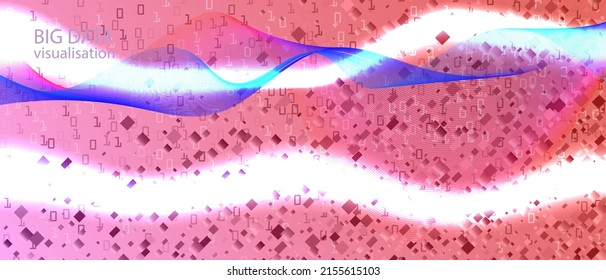 Big Data Sales Vector Wallpaper. Fractal Liquid Glow Matrix Flying Binary Code. Technology Abstract Trendy Design. Pink Blue Purple Background. Digital Futuristic Slide. Big Data Sales Banner