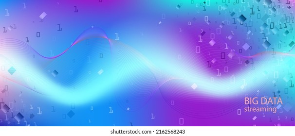 Big Data Sales Vector Wallpaper. Pink Blue Purple Background. Matrix Falling Binary Code. Digital Futuristic Slide. Fractal Flow Code Technology Abstract Music Template. Big Data Sales Banner