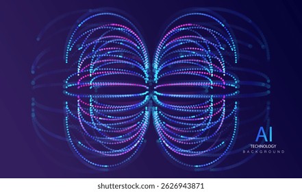 Big data science background. Ai cyber round ellipse particles lines technology banner. Artificial Intelligence futuristic network connect vector design.	
