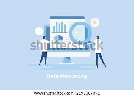Big data and data science concept, Data analysis software - flat design vector illustration with icons and characters
