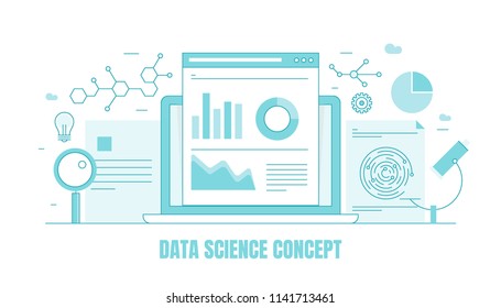 Big data Science, data research concept,  data analysis technology vector illustration isolated on white backgorund
