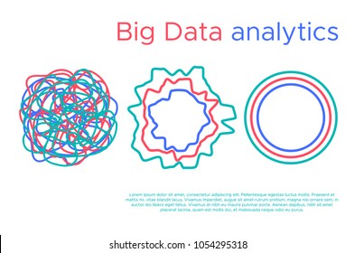 Big data science vector illustration. Machine learning algorithm for information filter and anaytic in flat doodle style