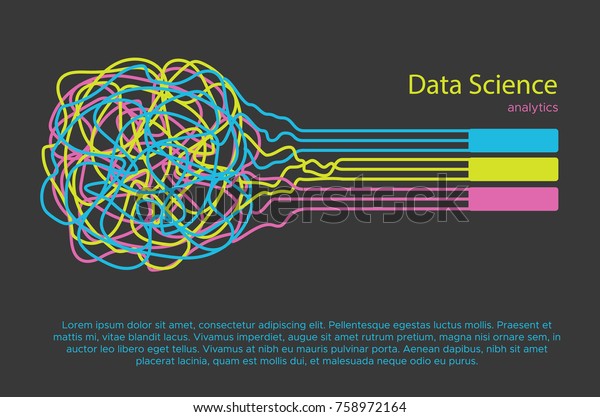 ビッグデータ科学のベクターイラスト フラット落書き風の情報フィルタと解析用の機械学習アルゴリズム のベクター画像素材 ロイヤリティフリー