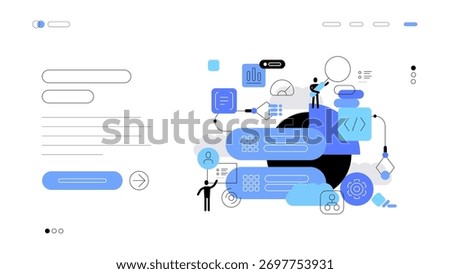 Big data and data scientists. Webpage template with flat illustration. Vector file.