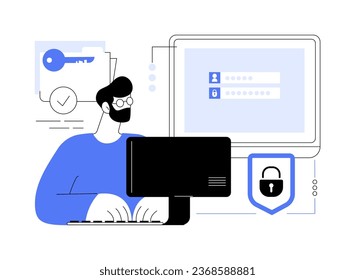 Ilustración vectorial de concepto abstracto de seguridad de grandes datos. El especialista en TI se ocupa de la encriptación de archivos, tecnología moderna, transferencia de datos, aprendizaje de máquinas, metáfora abstracta de protección de redes.