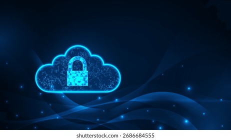 Segurança de Big Data com conceito de conexão em nuvem. Plano de fundo de tecnologia digital abstrata de padrão hexágono de linha de onda