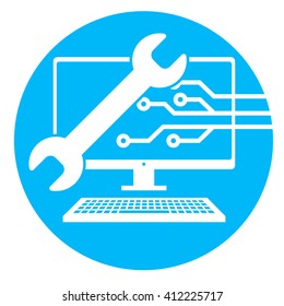 Big Data Security Maintenance And Tech Icon With Wrench And Gear Tools For Technician To Use When Scanning Systems - Internet Or Information Technology Repairs