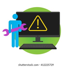 Big Data Security Maintenance and Tech Icon with Wrench and Gear Tools for Technician to Use when Scanning Systems - Internet or Information Technology Repairs