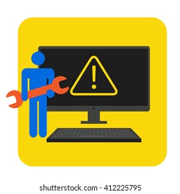 Big Data Security Maintenance and Tech Icon with Wrench and Gear Tools for Technician to Use when Scanning Systems - Internet or Information Technology Repairs