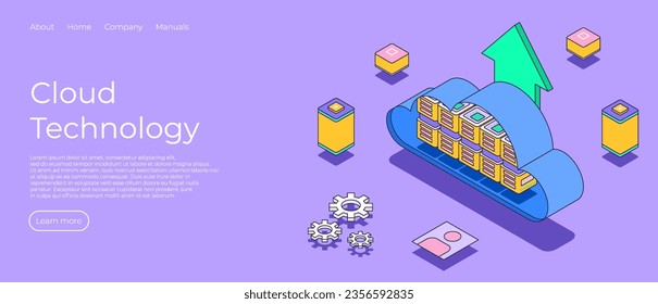 Big data server concept isometric. Data base technology. Server room. Blockchain concept. Abstract 3d data center, farming work station. Computer storage. Vector illustration