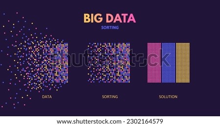 Big data sorting. Machine learning algorithm visualization, digital database analysis and chaotic data pattern recognition science vector concept illustration of visual algorithm, digital analysis