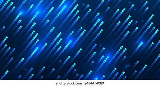 Big Data Sorting Pixels. Stylized Light Pixel Trails Lines. Data Flow Moving Fast in Metaverse Cyberspace Vector Illustration.