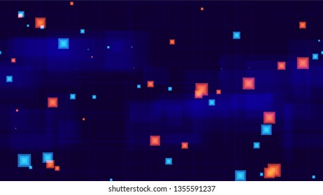Big Data Space Seamless Background with Neon Shapes. Abstract Modern Texture. Digital Tech Neon Pattern. Internet Communication Background.