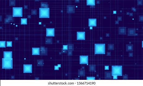 Big Data Space Seamless Background with Neon Shapes. Texture with Bright Rectangles. Minimal Neon Poster Pattern. Internet Communication Background.