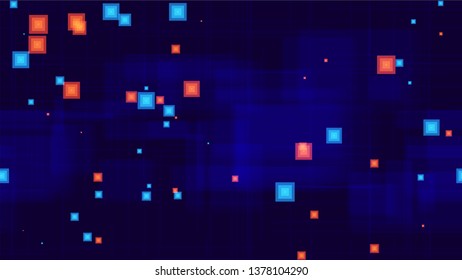 Big Data Space Seamless Background with Neon Shapes. Bright Artificial Intelligence Concept. Cover Pattern with Neon Shapes. Futuristic Led Background.