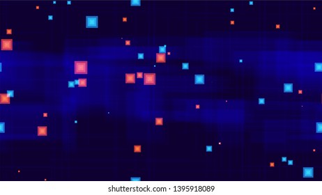 Big Data Space Seamless Background with Neon Shapes. Texture with Bright Rectangles. Minimal Neon Poster Pattern. Internet Communication Background.