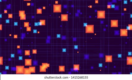 Big Data Space Seamless Background with Neon Shapes. Texture with Bright Rectangles. Cover Pattern with Neon Shapes. Internet Communication Background.