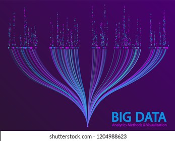 Big data statistical analysis visualization concept vector design. 0 and 1 binary code data visualization. Fractal curve lines and dots structure for analysis.