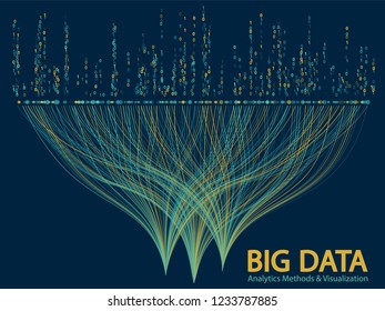 Big data statistical analysis visualization concept vector design. 0 and 1 binary code matrix data visualization. Digital analytics statistical information of big number curves abstract matrix.