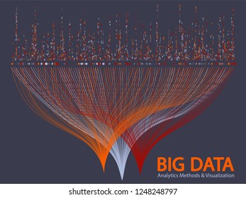 Big data statistical analysis visualization concept vector design. 0 and 1 binary code data visualization. Digital analytics statistical information of big number curves fractal matrix.
