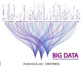 Big data statistical analysis visualization concept vector design. 0 and 1 binary information data visualization. Big number of curve lines and points structure for analysis.