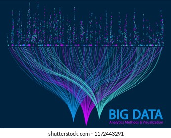 Big data statistical methods visualization concept vector design. 0 and 1 binary information data visualization. Digital analytics statistical information of big number curve lines fractal matrix.