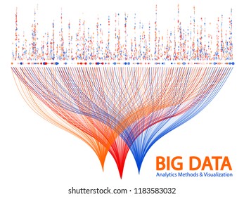 Big data statistical methods visualization concept vector design. 0 and 1 binary matrix data visualization. Digital analytics statistical information of big number curves fractal matrix.