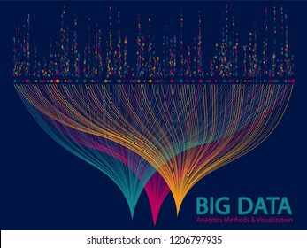 Big data statistical methods visualization concept vector design. 0 and 1 binary code matrix data visualization. Fractal curve lines and dots structure for analysis.