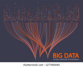 Big data statistical methods visualization concept vector design. 0 and 1 binary code data visualization. Digital analytics statistical information of big number curve lines fractal matrix.