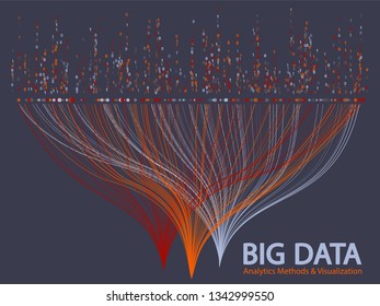 Big data statistical methods visualization concept vector design. 0 and 1 binary information data visualization. Digital analytics statistical information of big number curves fractal matrix.