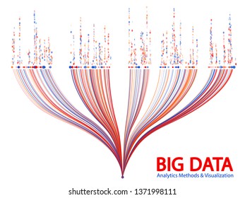 Big data statistical methods visualization concept vector design. 0 and 1 binary code matrix data visualization. Fractal curve lines and dots structure for analysis.