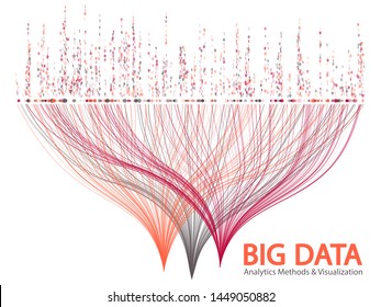 Big data statistical methods visualization concept vector design. 0 and 1 binary information data visualization. Digital analytics statistical information of big number curve lines abstract matrix.