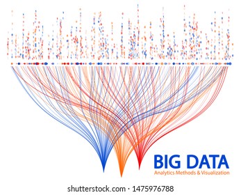 Big data statistical methods visualization concept vector design. 0 and 1 binary code data visualization. Digital analytics statistical information of big number curves visual matrix.