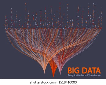Big data statistical methods visualization concept vector design. 0 and 1 binary matrix data visualization. Digital analytics statistical information of big number curves fractal matrix.